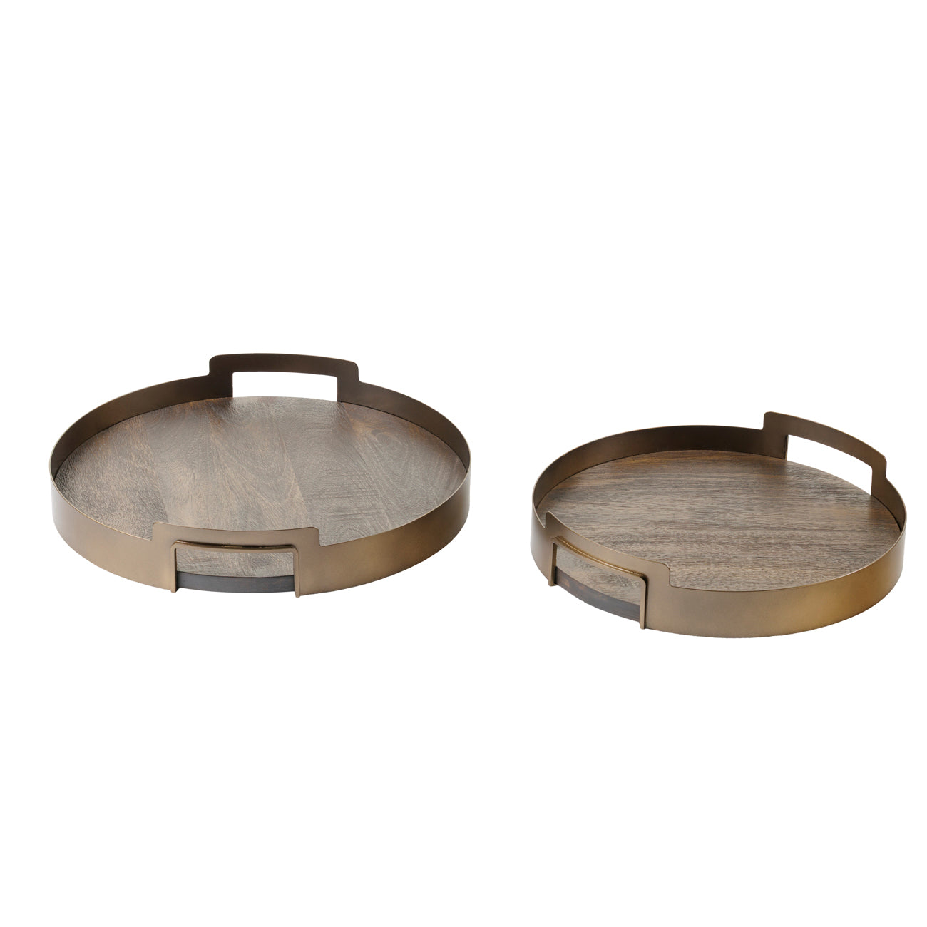 Set of 2 Shibui Mango Wood & Smoked Gold Trays