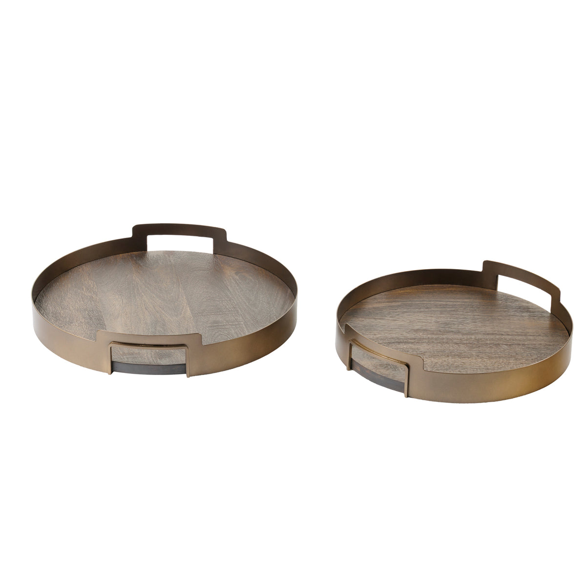 Set of 2 Shibui Mango Wood & Smoked Gold Trays
