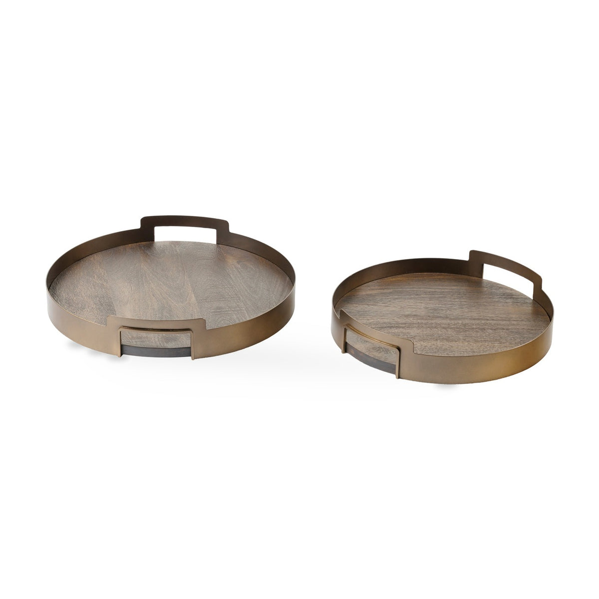 Set of 2 Shibui Mango Wood & Smoked Gold Trays
