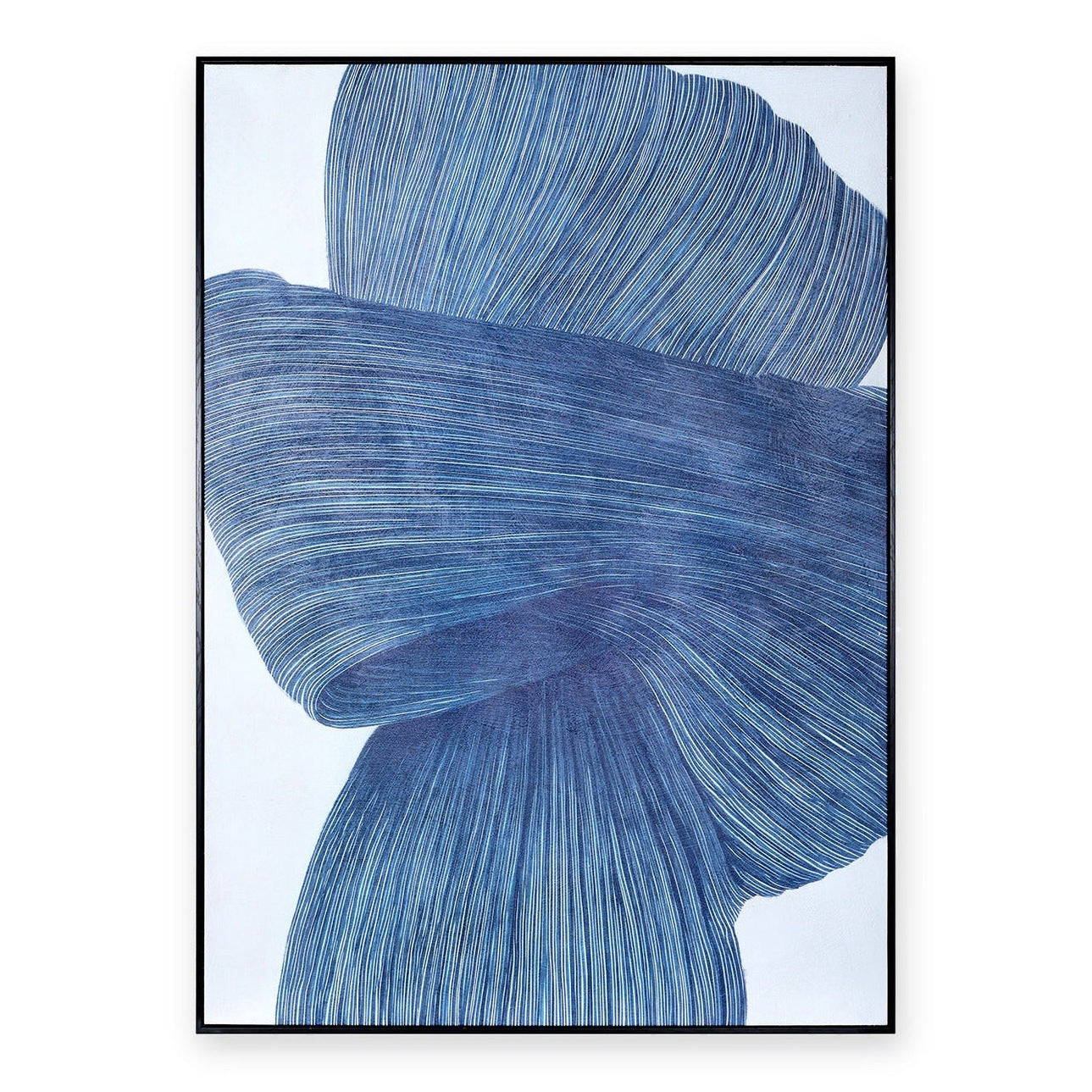 Indigo Flow Drift Textured Framed Canvas 100x140cm Wall Art
