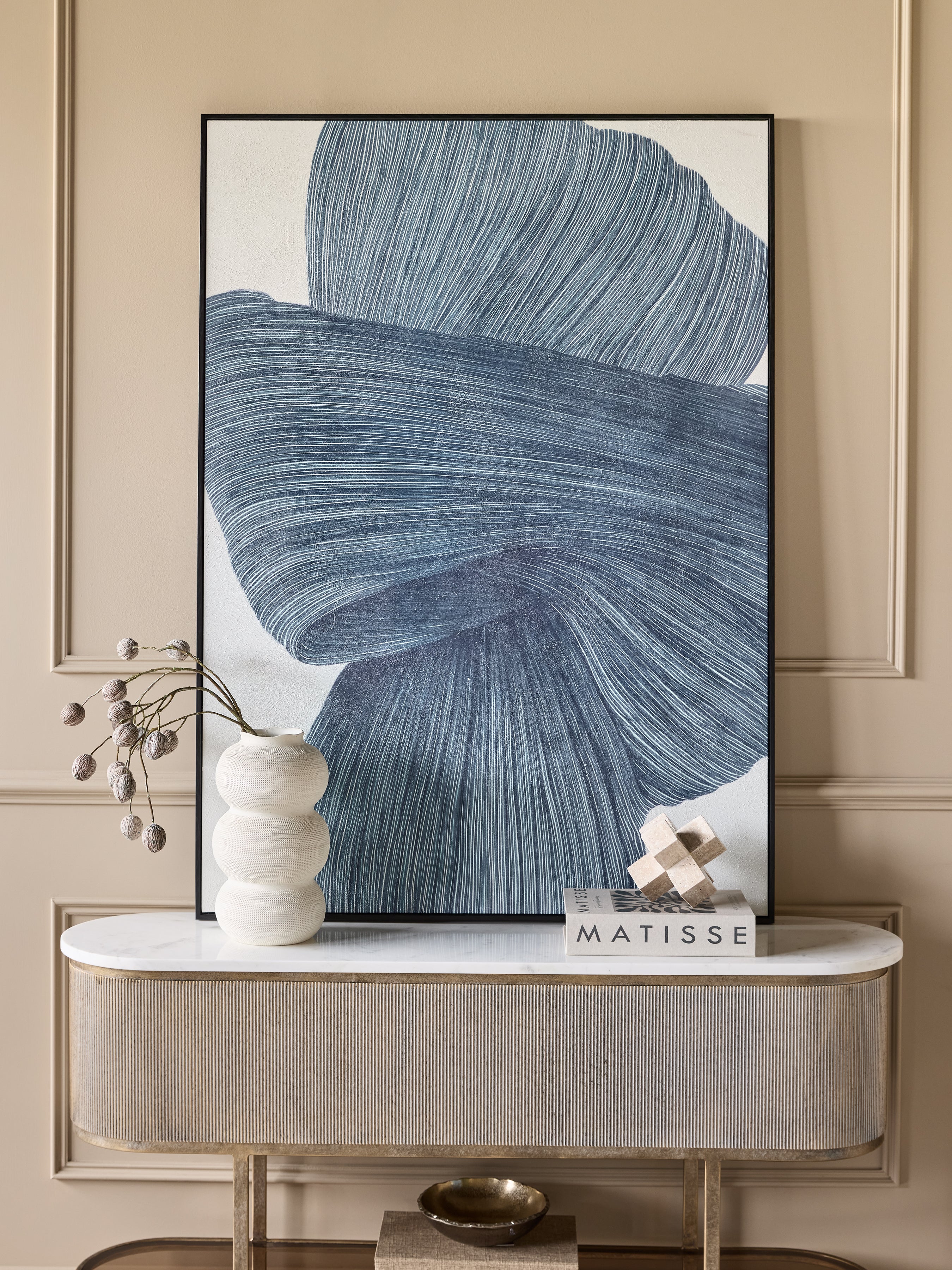 Indigo Flow Drift Textured Framed Canvas 100x140cm Wall Art — lifestyle 6