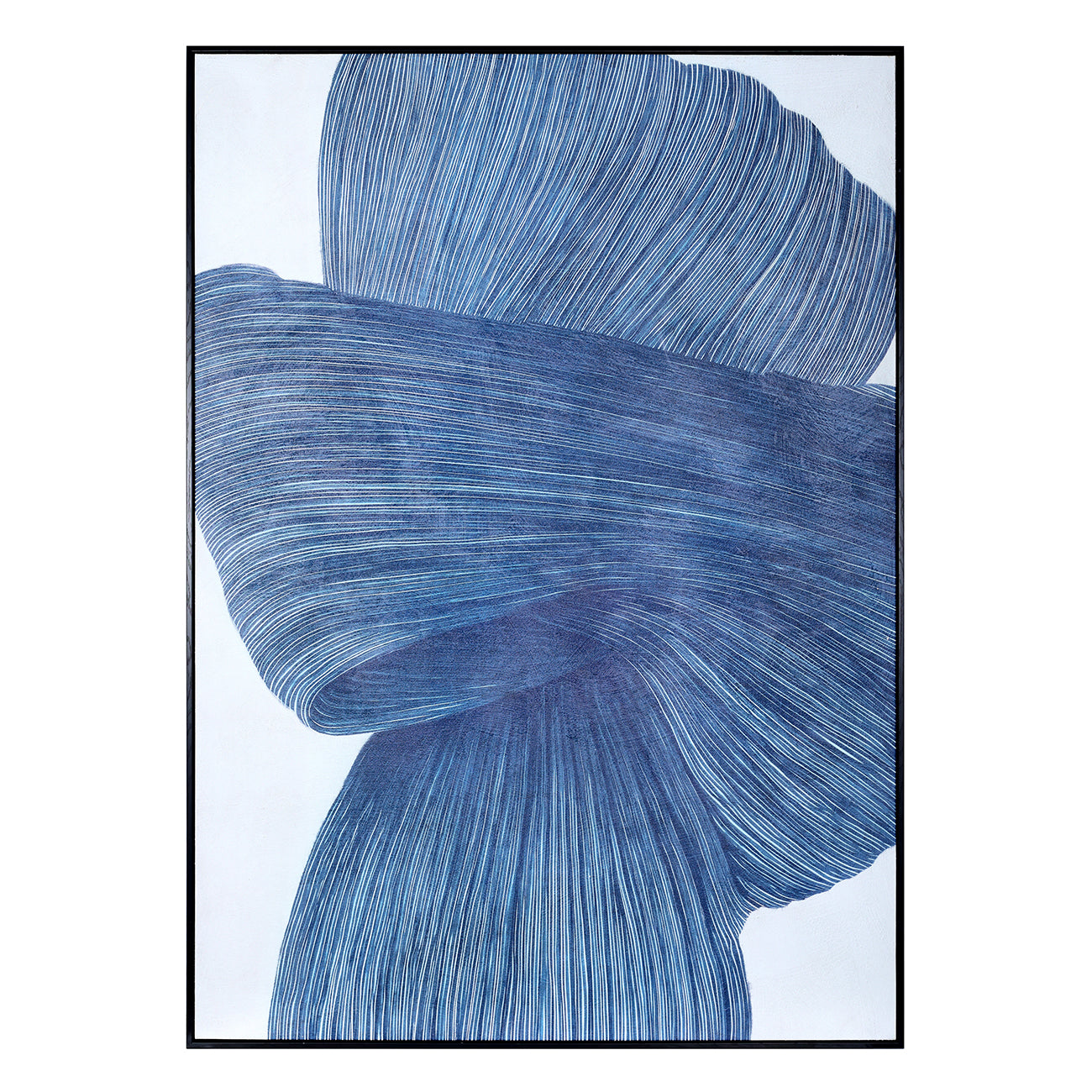 Indigo Flow Drift Textured Framed Canvas 100x140cm Wall Art