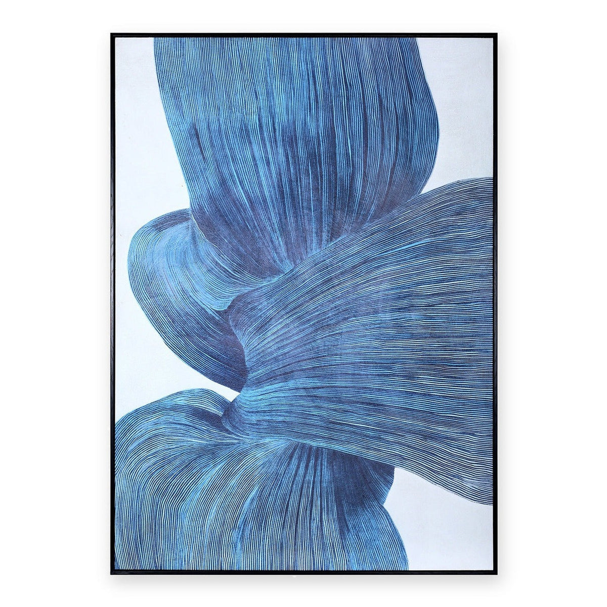 Indigo Flow Form Textured Framed Canvas 100x140cm Wall Art