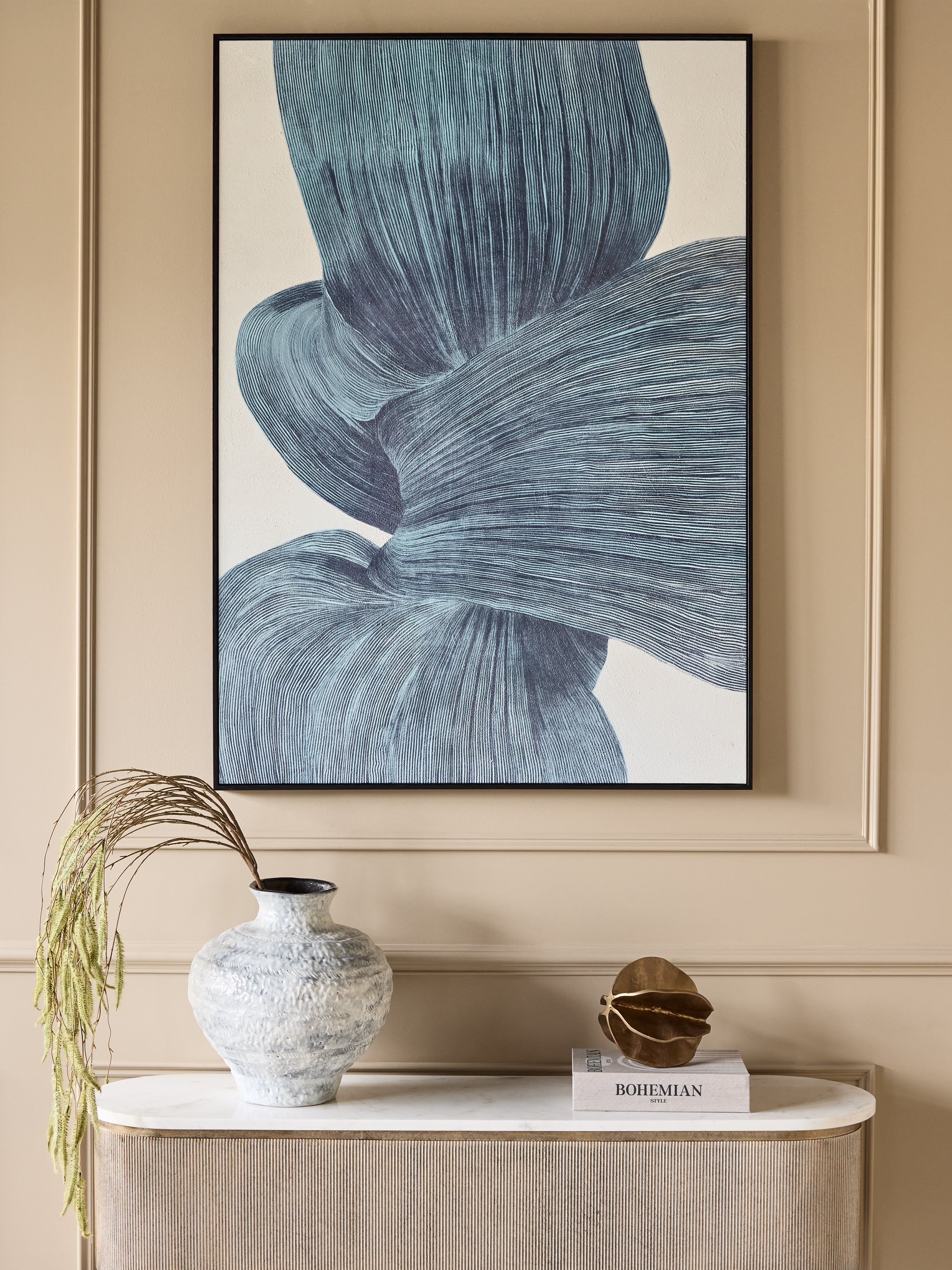 Indigo Flow Form Textured Framed Canvas 100x140cm Wall Art — lifestyle 6