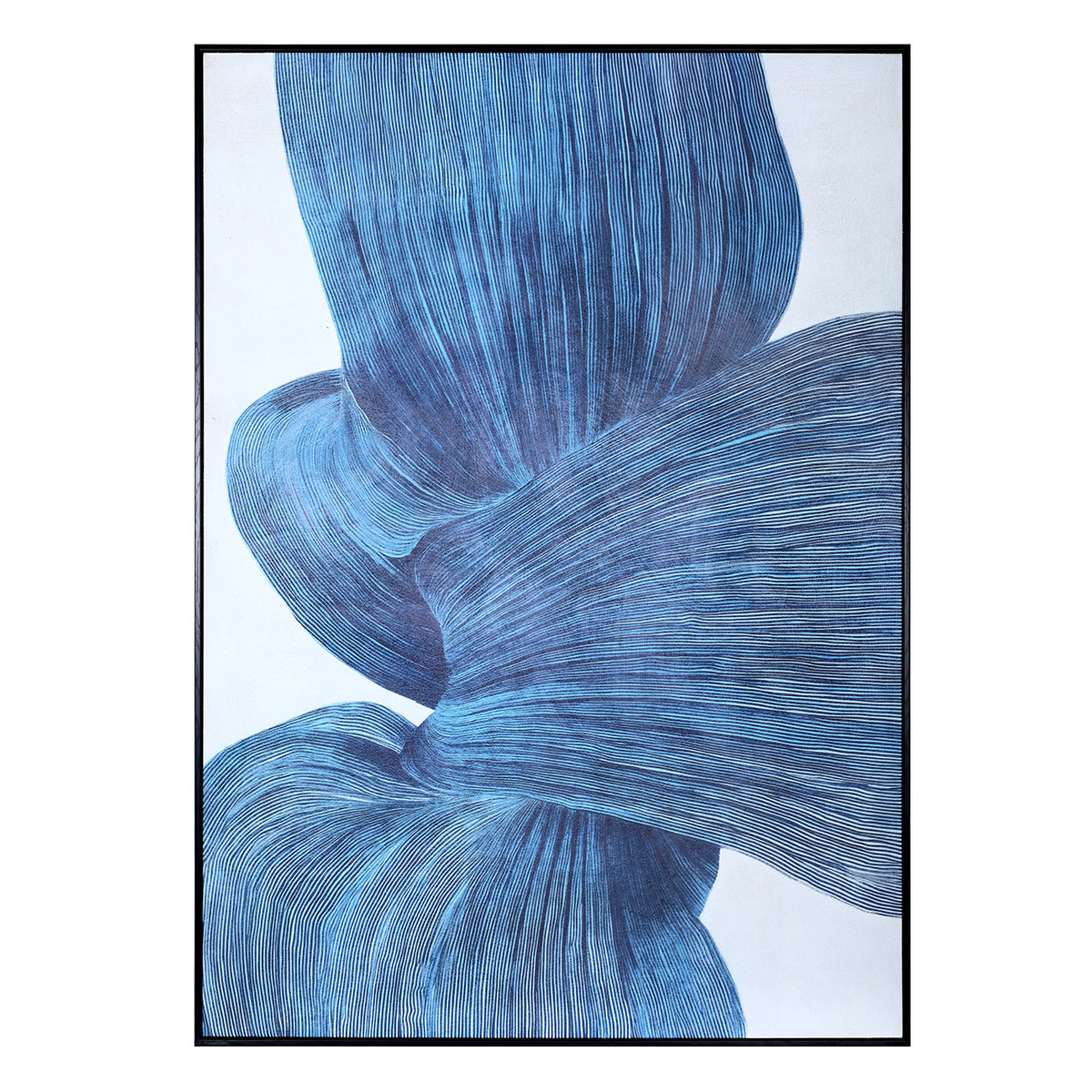 Indigo Flow Form Textured Framed Canvas 100x140cm Wall Art