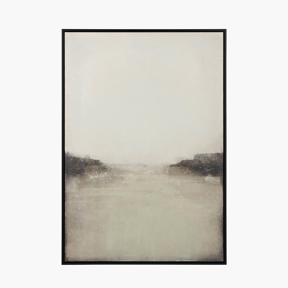 Grey & White Abstract Canvas with Black Frame