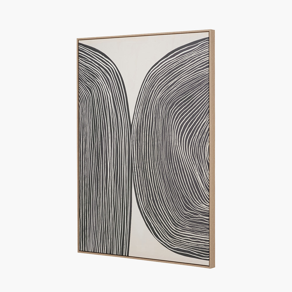 Black & Cream Abstract Canvas with Natural Frame