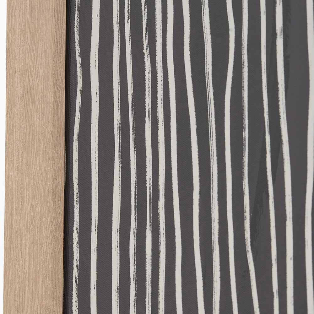 Black & Cream Abstract Canvas with Natural Frame