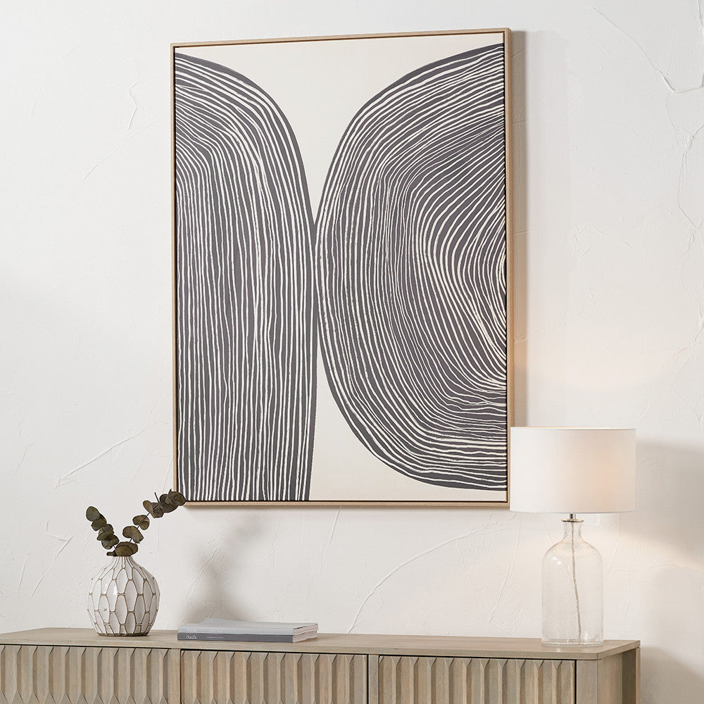 Black & Cream Abstract Canvas Wall Art with Natural Frame