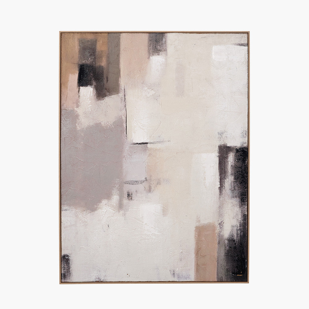 Natural & Grey Textured Abstract Canvas Wall Art with Natural Frame