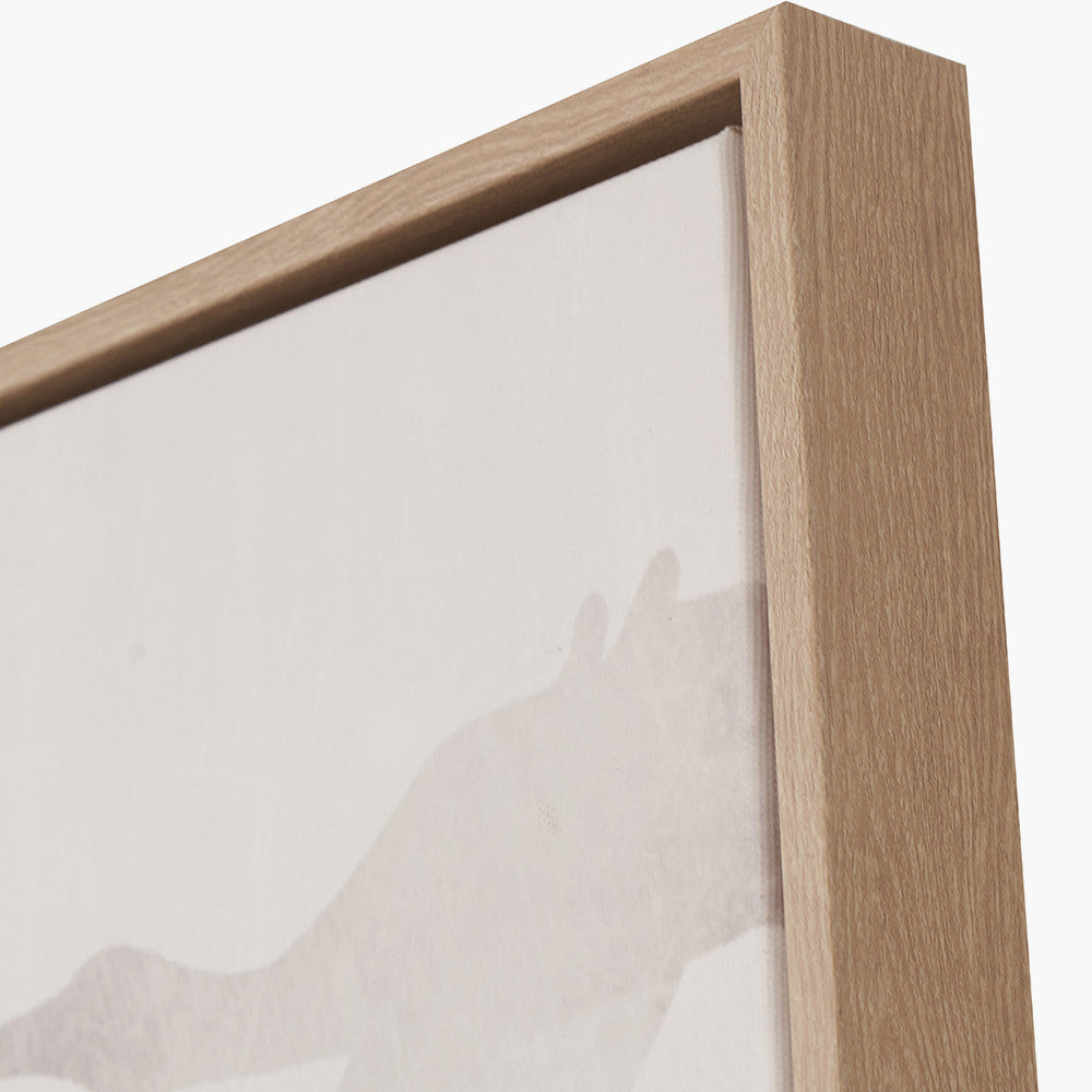 Set of 3 Natural & White Birds Canvas with Natural Wood Frame Wall Art