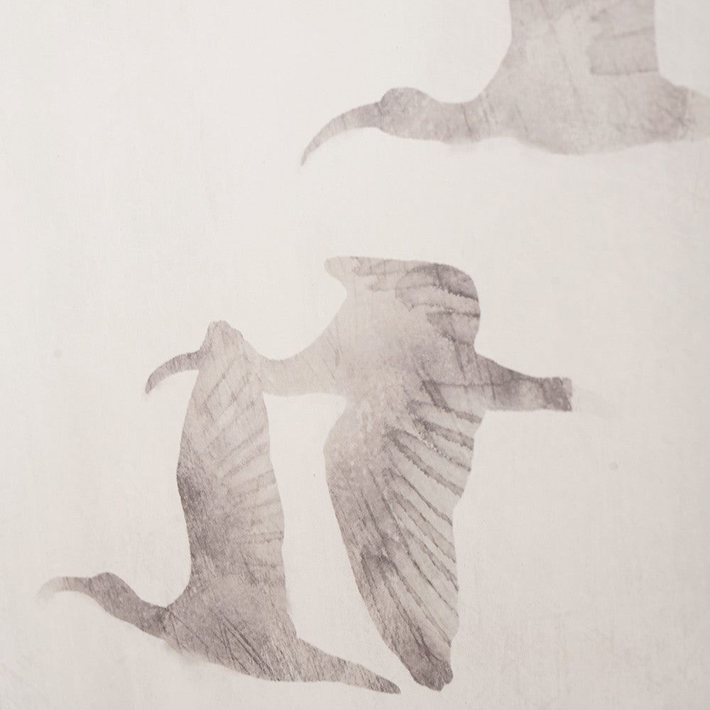 Set of 3 Natural & White Birds Canvas with Natural Wood Frame Wall Art