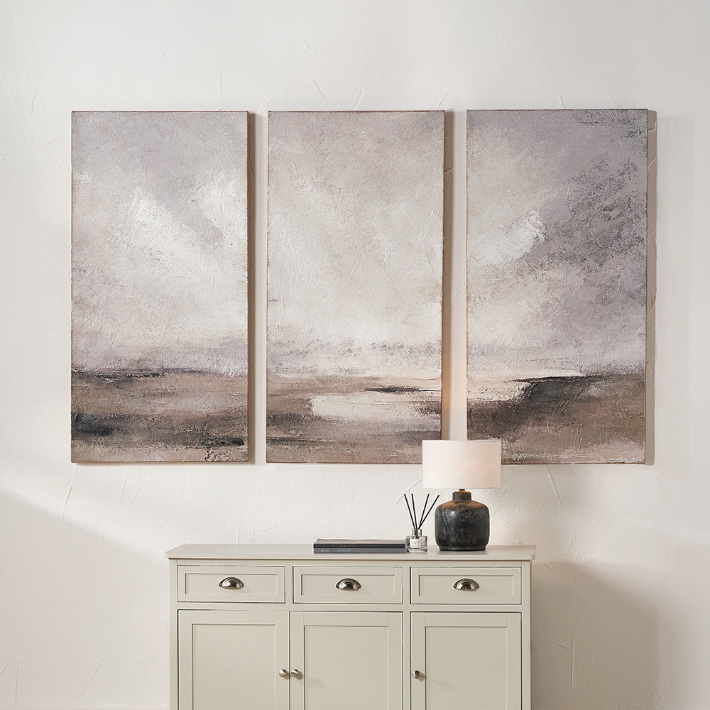 Set of 3 Grey & Neutrals Abstract Landscape Canvas Wall Art
