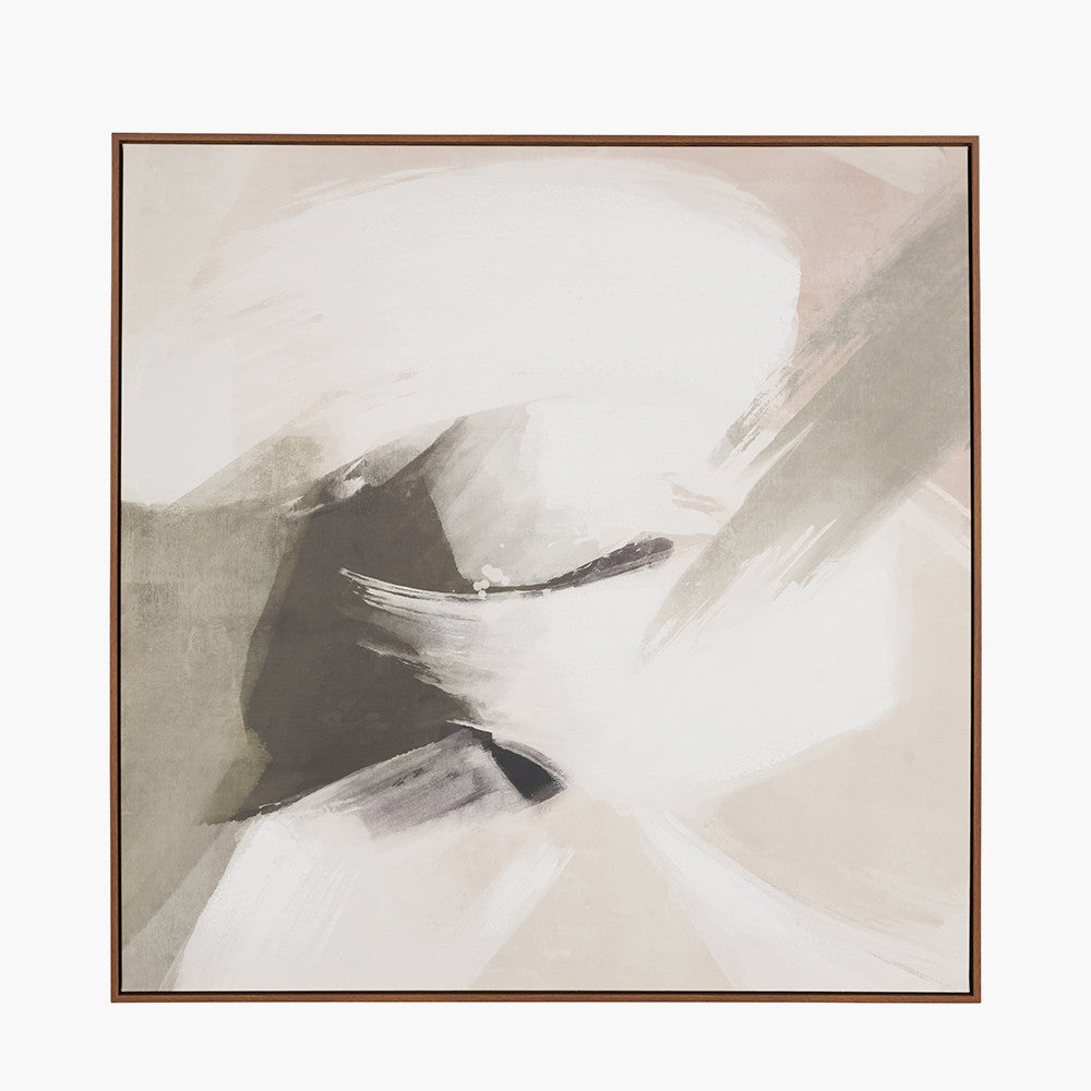 Monochrome Abstract Square Canvas Wall Art with Oak Effect Frame