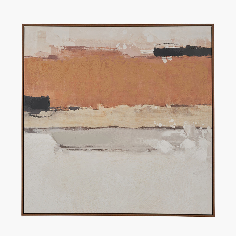 White & Terracotta Abstract Square Canvas Wall Art with Oak Effect Frame
