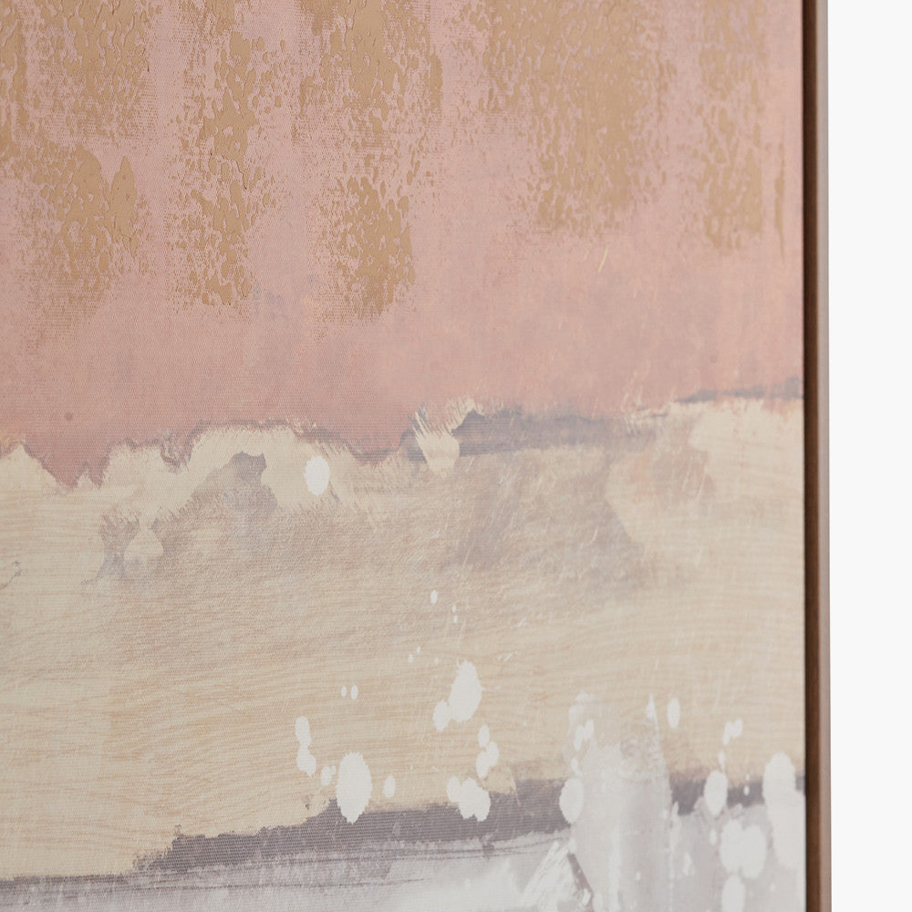 White & Terracotta Abstract Square Canvas with Oak Effect Frame