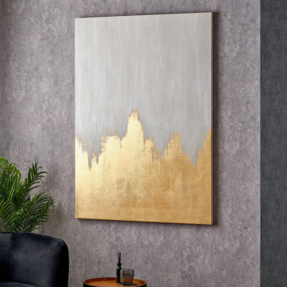 White & Gold Abstract Frameless Canvas Wall Art