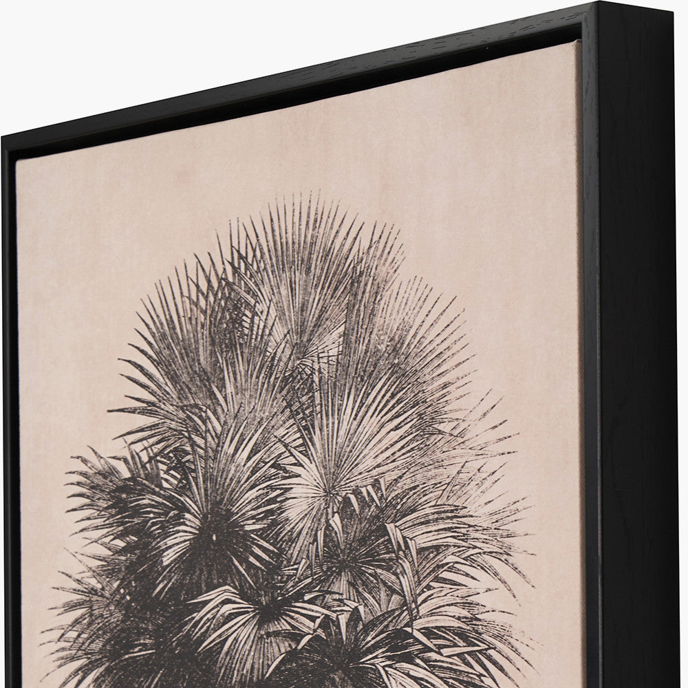 Set of 3 Natural & Black Palm Tree Canvas with Black Wood Frames