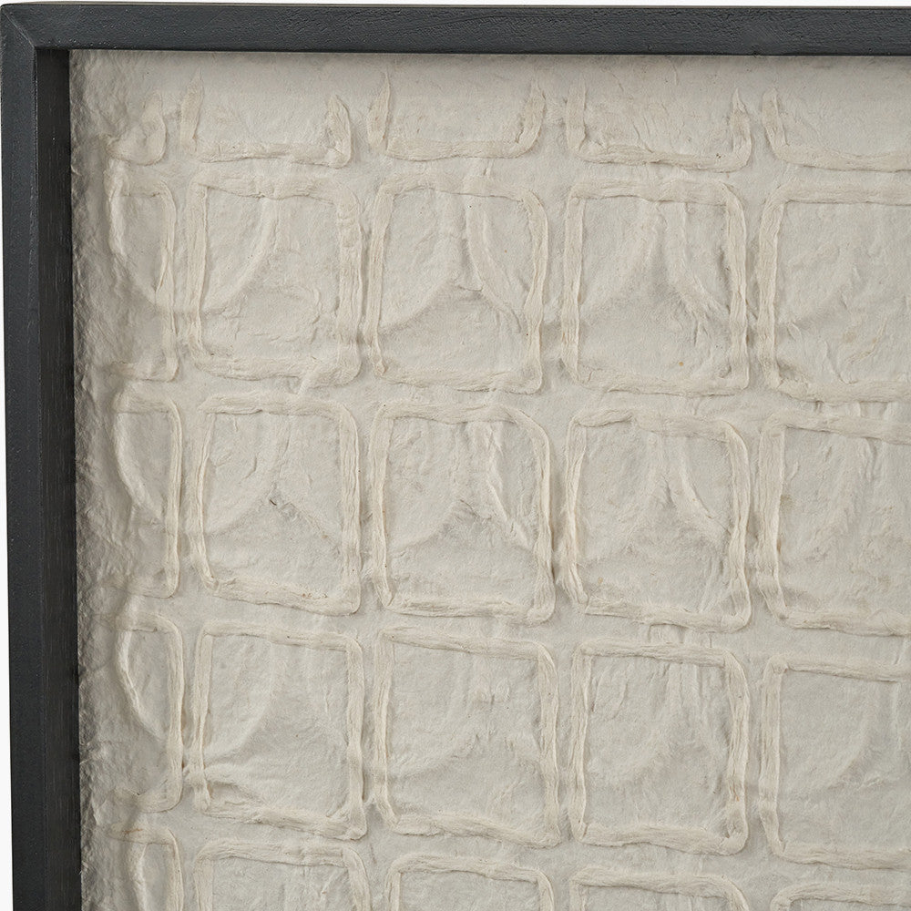 Set of 2 Circular Pattern Natural Paper Design Wall Art with Black Wood Frame