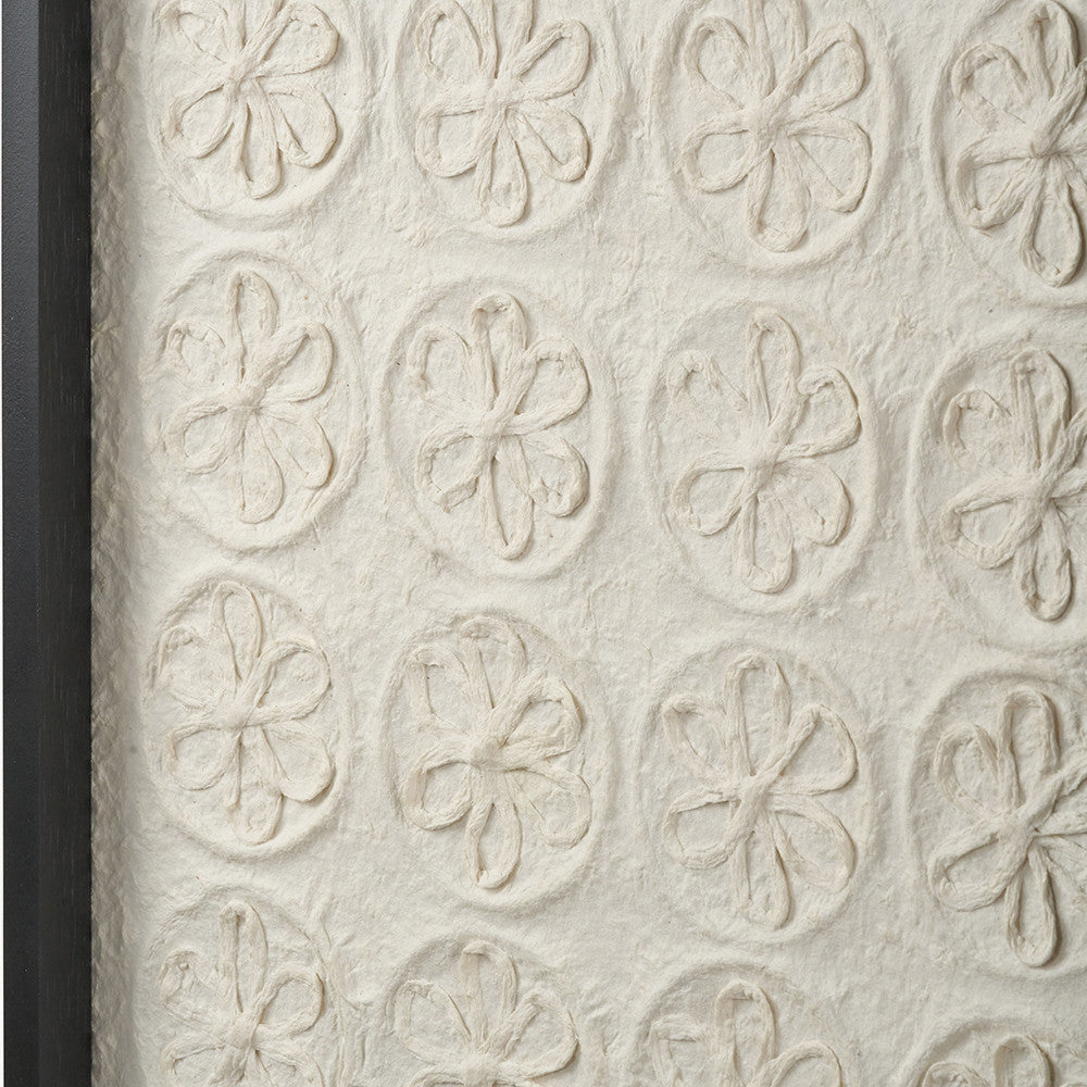 Set of 2 Circular Pattern Natural Paper Design Wall Art with Black Wood Frame