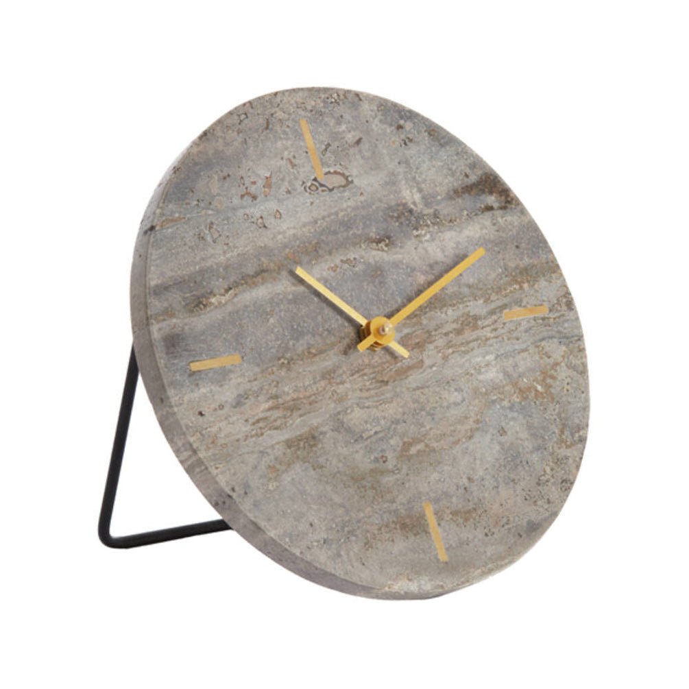 Jenay Brown Travertine Table Clock 20cm