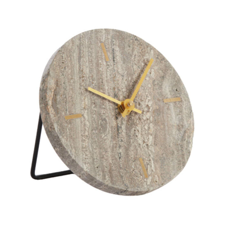 Jenay Brown Travertine Table Clock 15cm