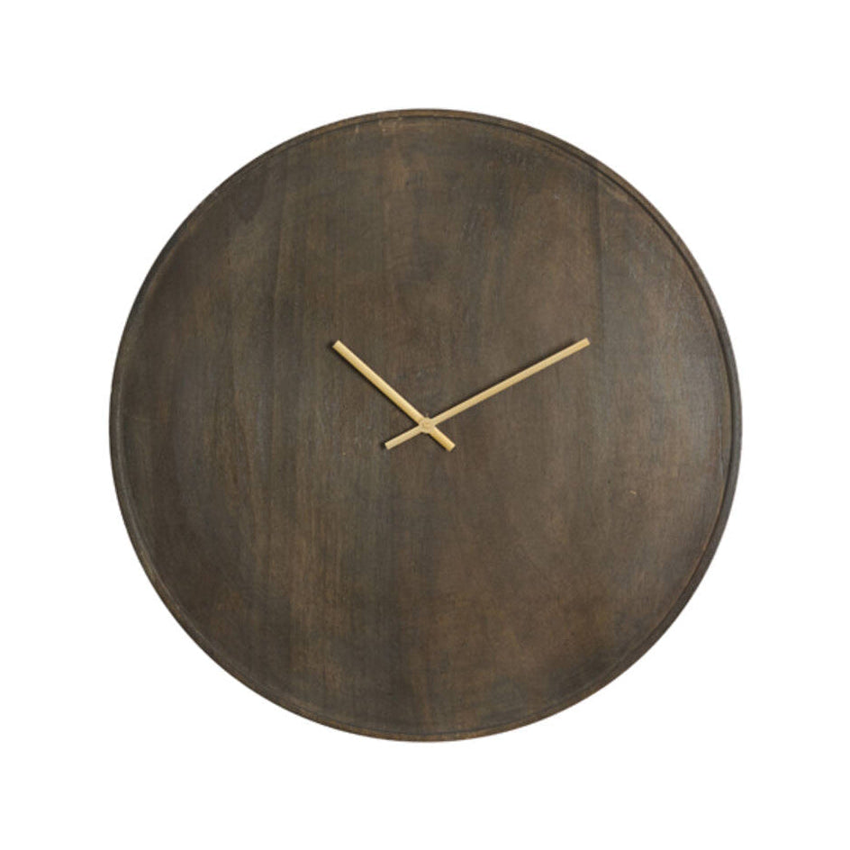 Veti Dark Brown Mango Wood & Gold Wall Clock 56cm