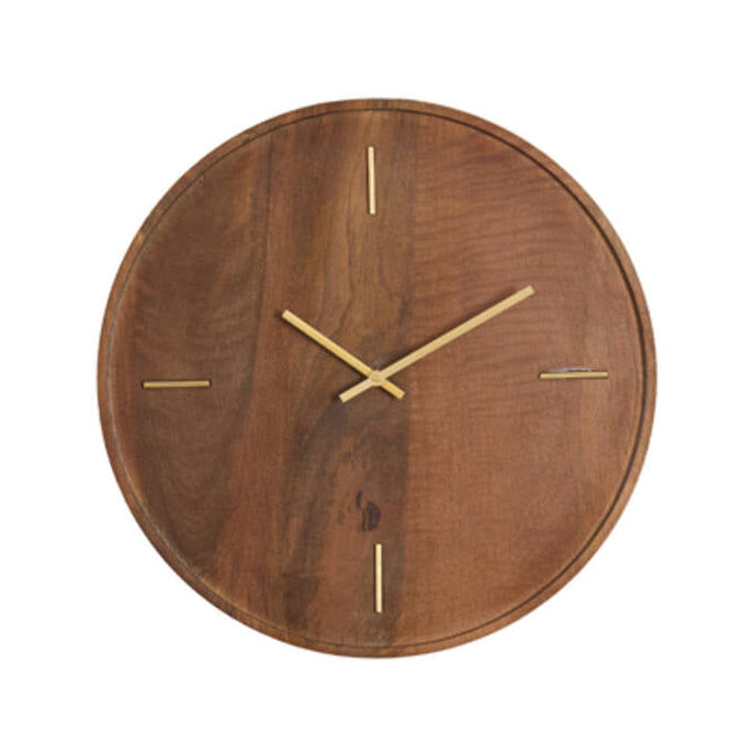 Veti Brown Mango Wood & Gold Wall Clock 41cm