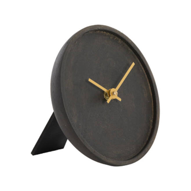 Veti Dark Brown Mango Wood & Gold Table Clock 15cm