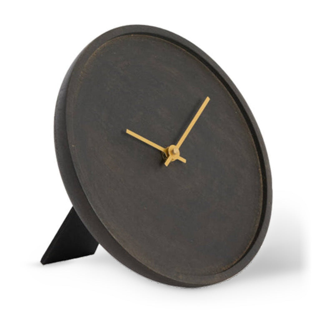 Veti Dark Brown Mango Wood & Gold Table Clock 20cm