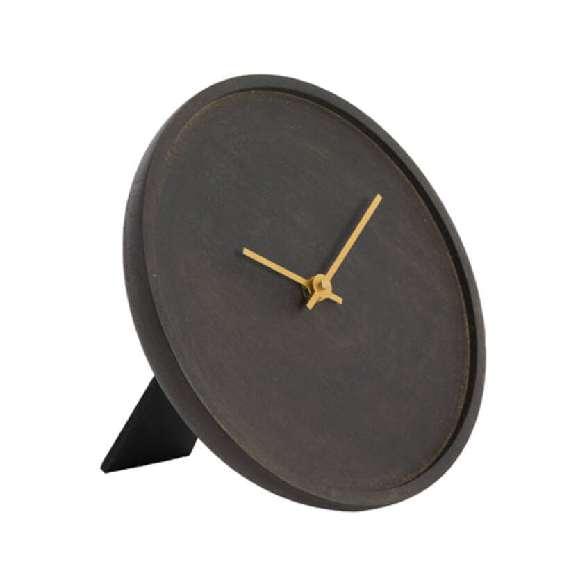 Veti Dark Brown Mango Wood & Gold Table Clock 20cm