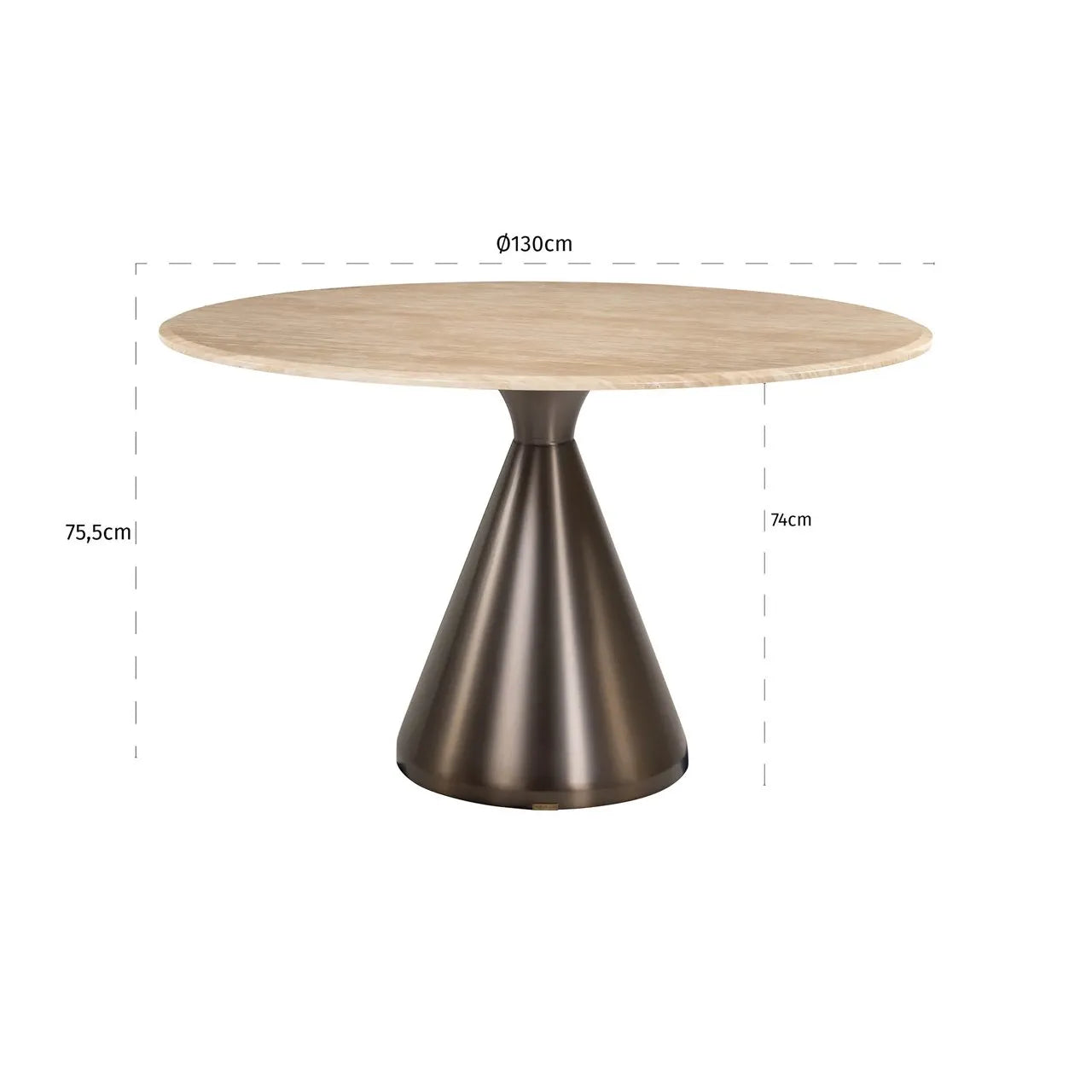 Richmond Interiors Montgommery Bronze & Travertine Round Dining Table 130cm
