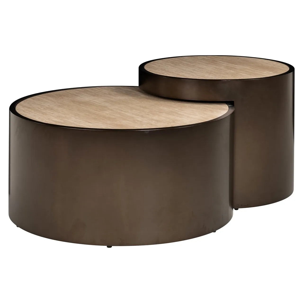 Richmond Interiors Ronson Bronze & Travertine Coffee Table | Set Of 2