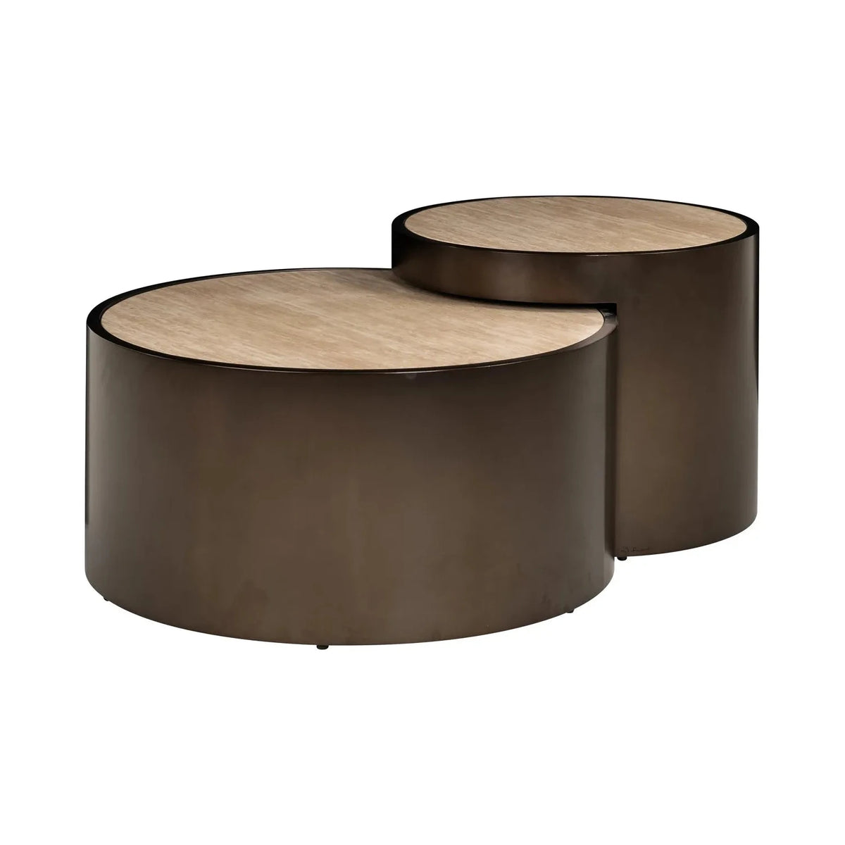 Richmond Interiors Ronson Bronze & Travertine Coffee Table | Set Of 2