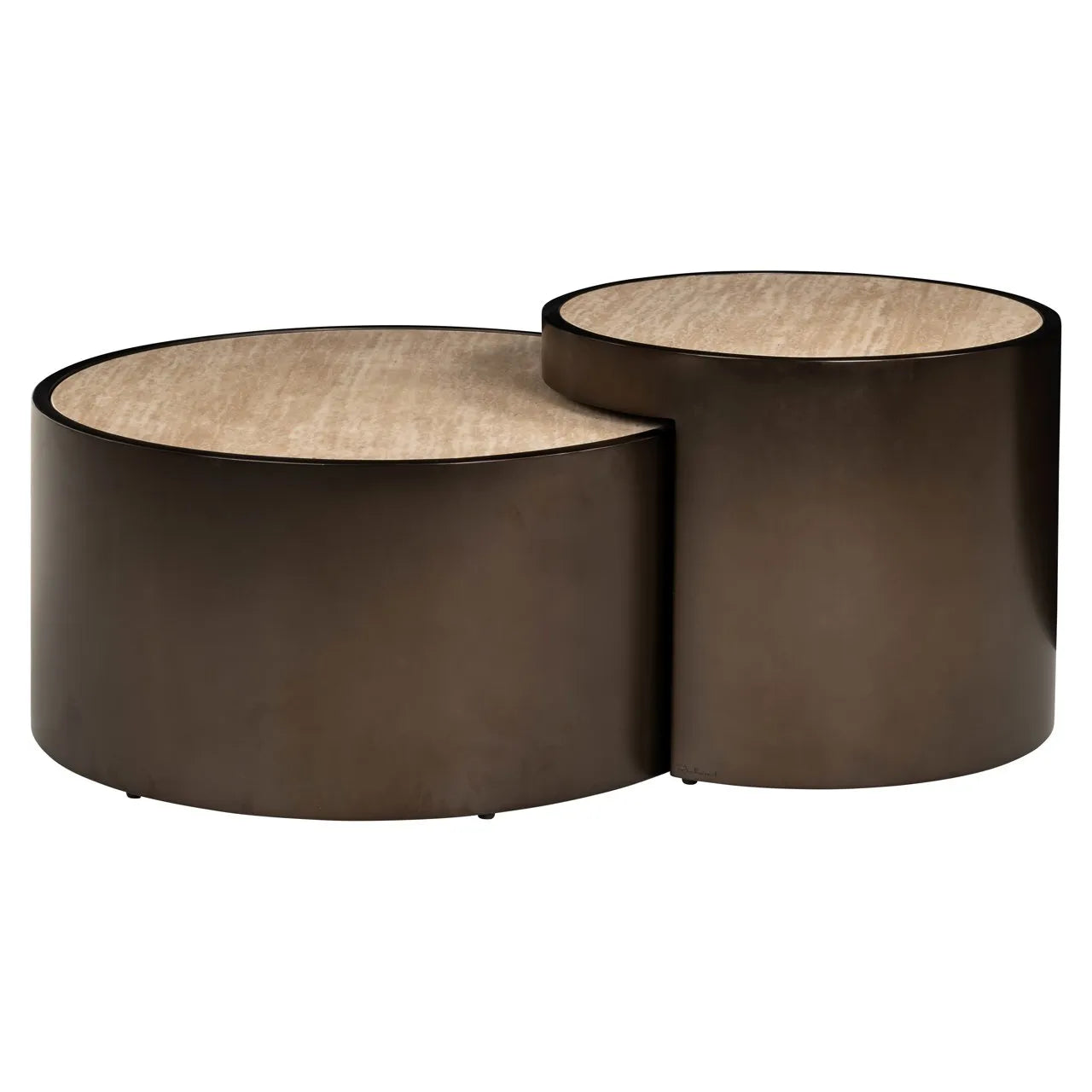 Richmond Interiors Ronson Bronze & Travertine Coffee Table | Set Of 2