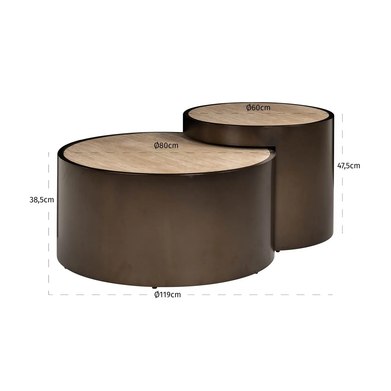 Richmond Interiors Ronson Bronze & Travertine Coffee Table | Set Of 2