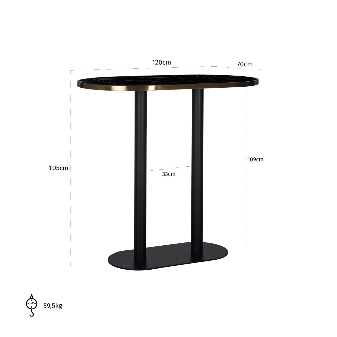 Richmond Interiors Zenza Black Carrara Marble & Gold Oval Bar Table