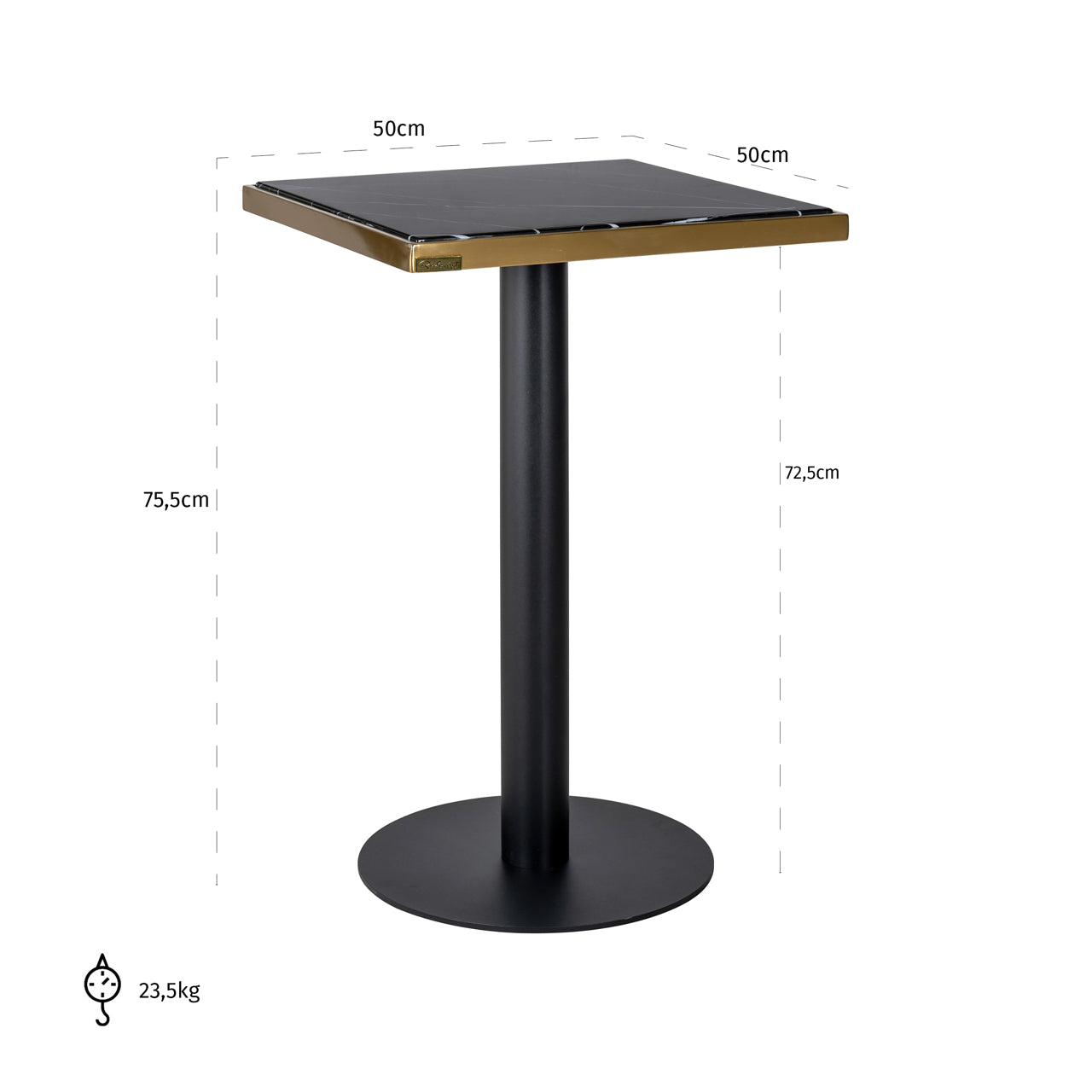 Richmond Interiors Zenza Black Carrara Marble & Gold Square Bistro Table 76cm - CLEARANCE