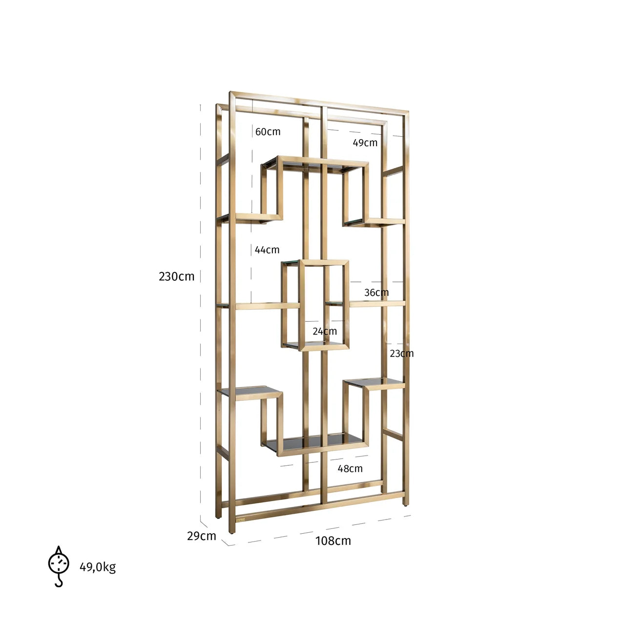 Richmond Interiors Magnus Brushed Gold & Smoked Glass Display Unit Extra Large