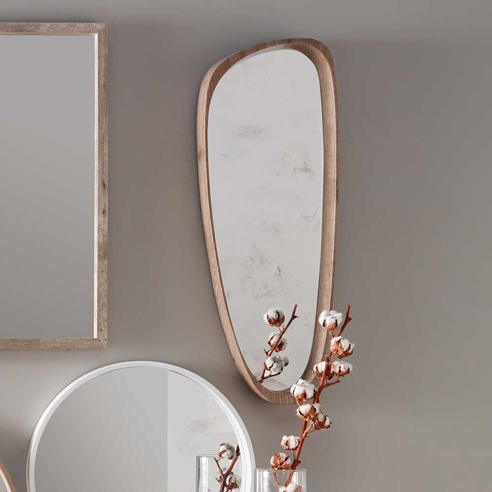 Natural Wood Teardrop Shaped Wall Mirror