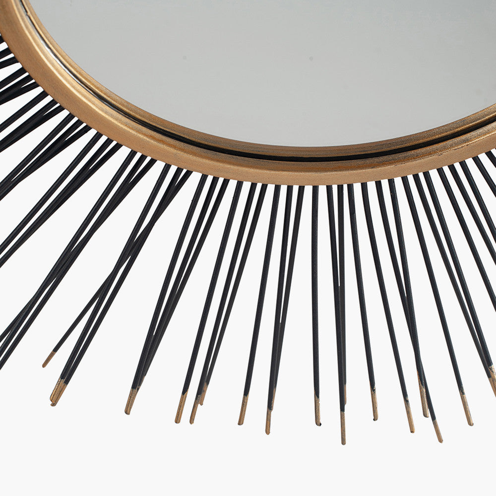 Black & Gold Metal Starburst Design Round Wall Mirror