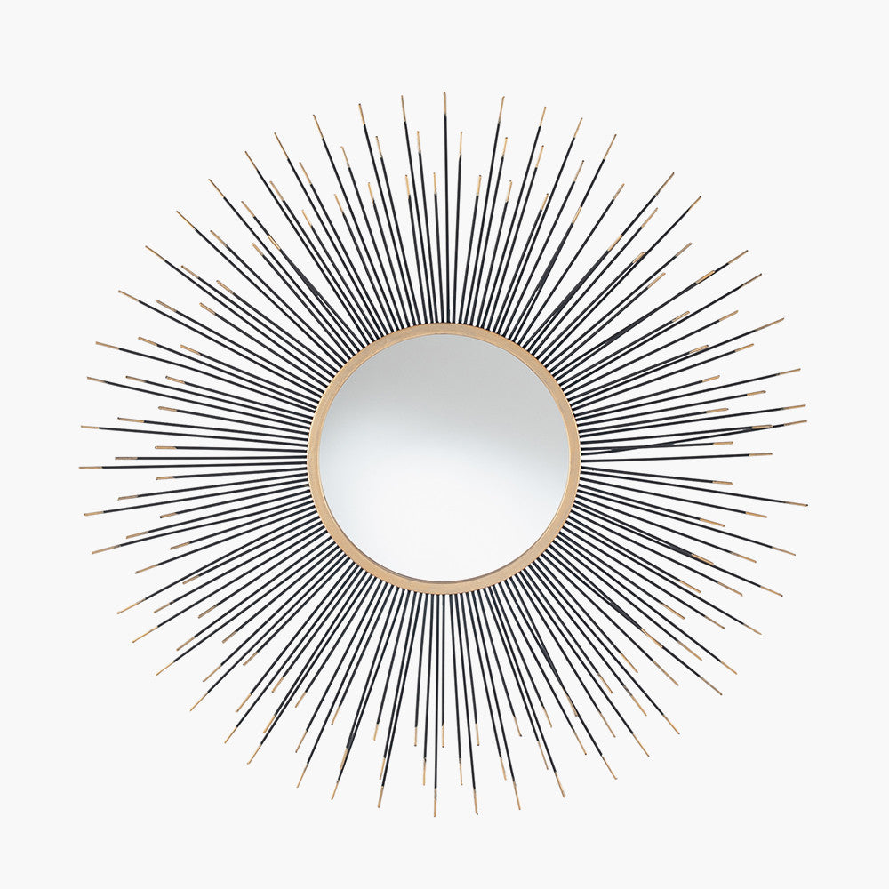 Black & Gold Metal Starburst Design Round Wall Mirror