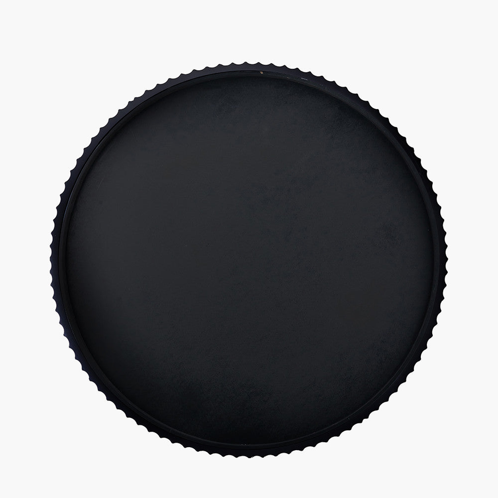 Black Metal Textured Edged Round Wall Mirror