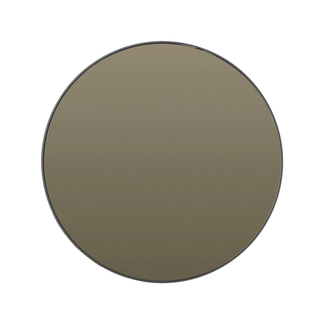 Espejo Smoked Glass & Black Round Wall Mirror 70cm