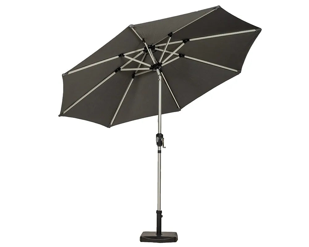 Crank & Tilt LED Strip Parasol - Grey