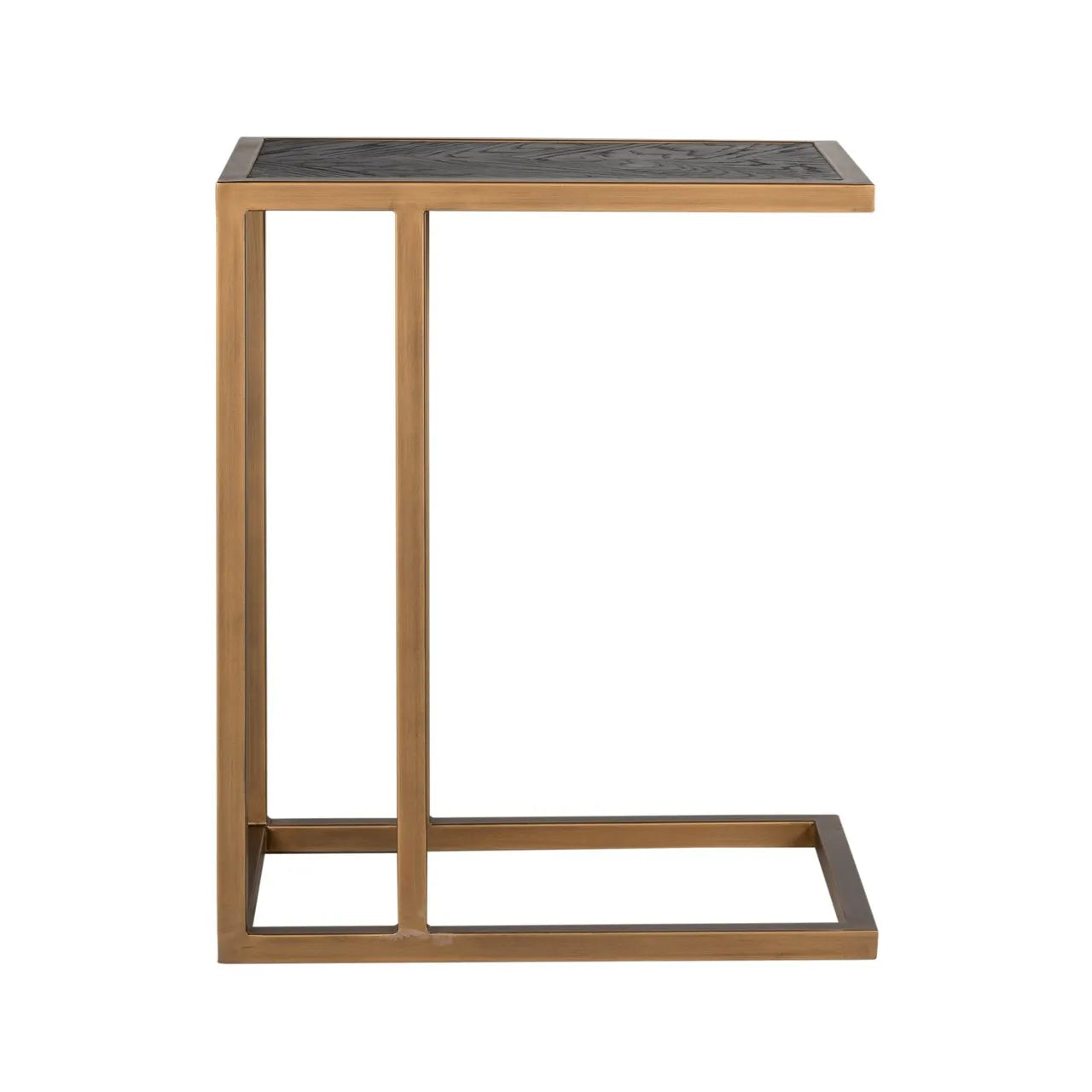 Richmond Interiors Blackbone Brass Black Rustic Oak Wood C Shape Side Table