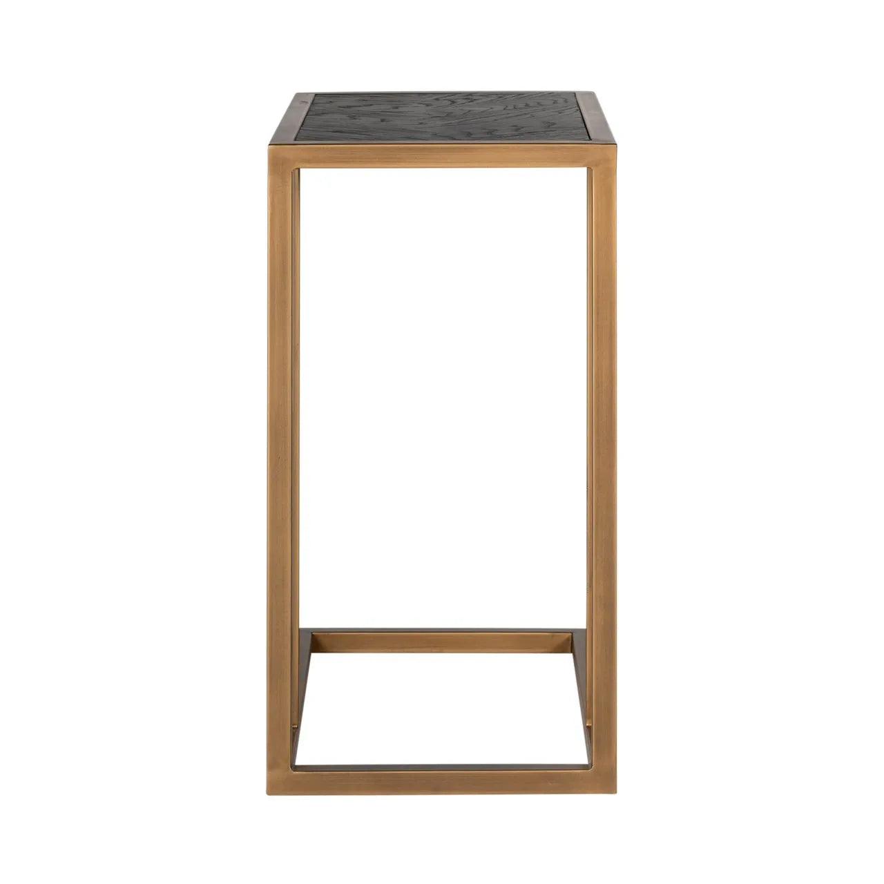 Richmond Interiors Blackbone Brass Black Rustic Oak Wood C Shape Side Table