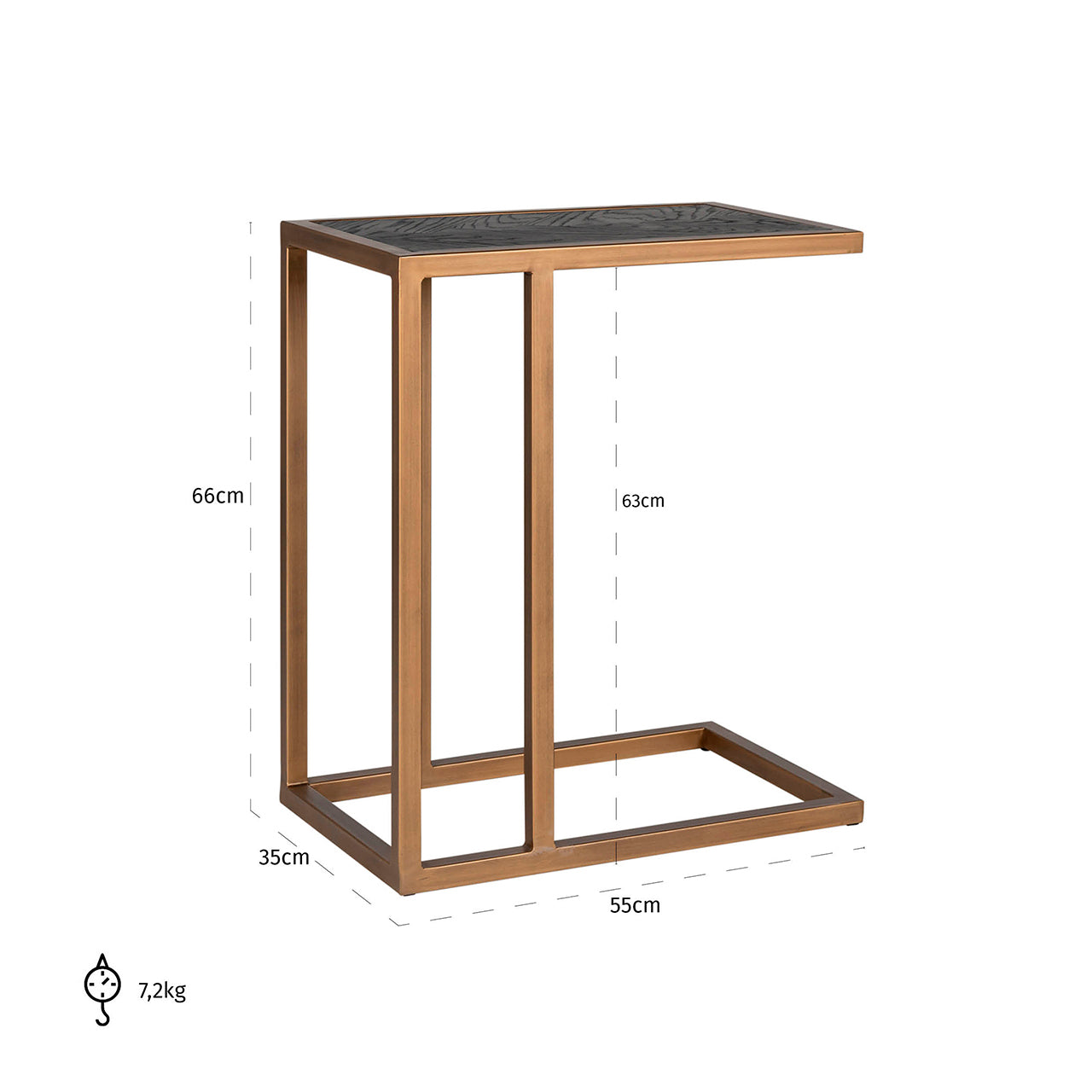 Richmond Interiors Blackbone Brass Black Rustic Oak Wood C Shape Side Table