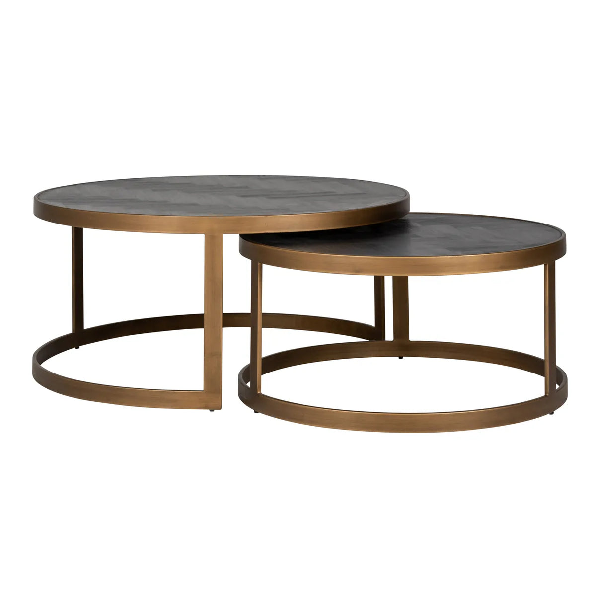 Set of 2 Richmond Interiors Blackbone Gold Black Rustic Oak Wood Coffee Table Nest