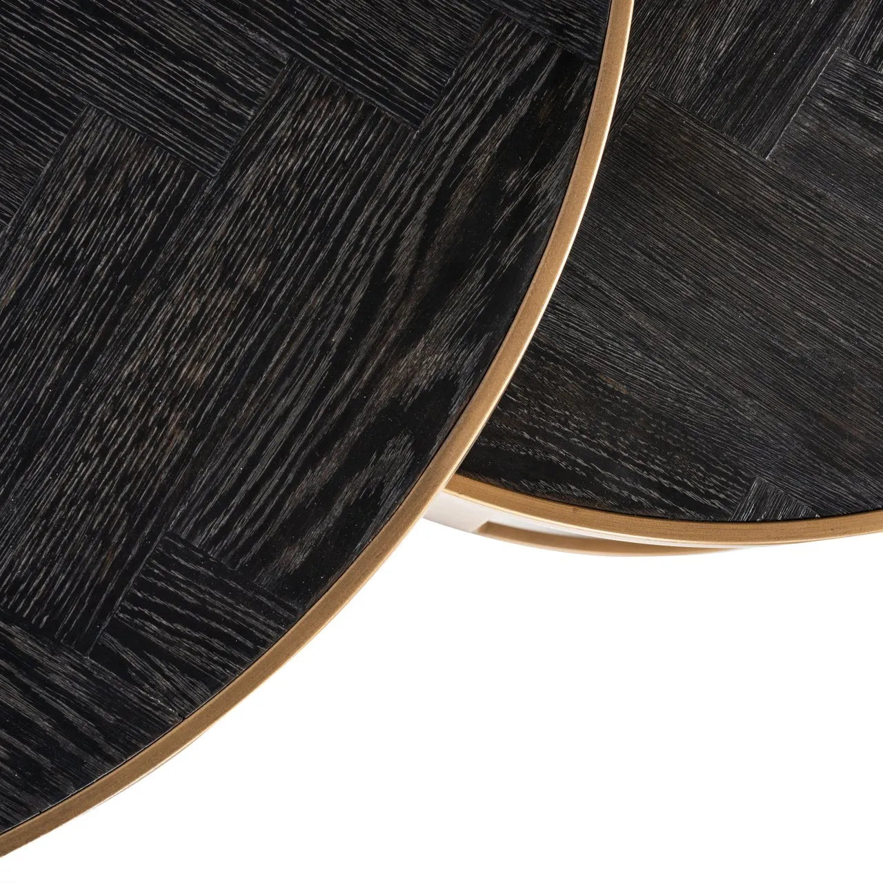 Set of 2 Richmond Interiors Blackbone Gold Black Rustic Oak Wood Coffee Table Nest